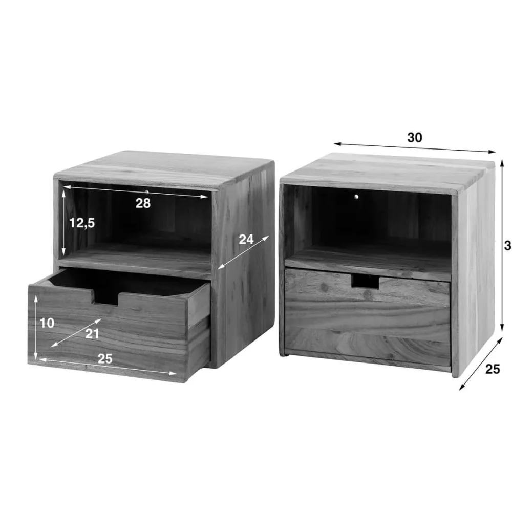 HUUS Nachtkastjes*Nachtkastje Ebony – Set van 2
